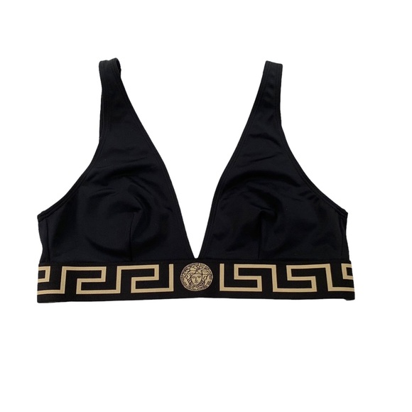 Versace Bralette Greca Border Stretch Cotton Bra Black and Gold 38 NWT - Picture 6 of 11